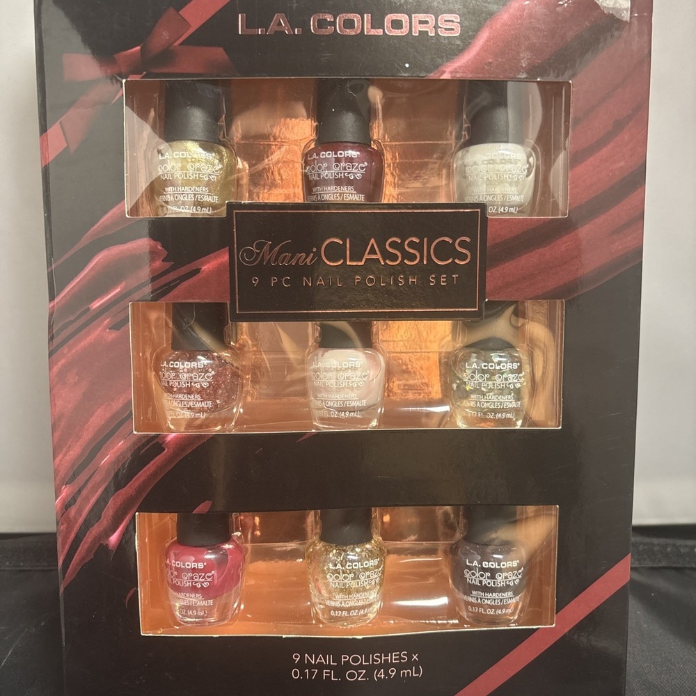 L.A. Colors Mani Classics 9 Piece Nail Polish Boxed Gift Set-NEW.